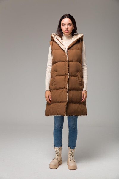 Hooded Double-Sided Puffer Vest Taba-taş 8191 - 3