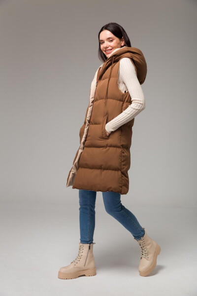 Hooded Double-Sided Puffer Vest Taba-taş 8191 - 4