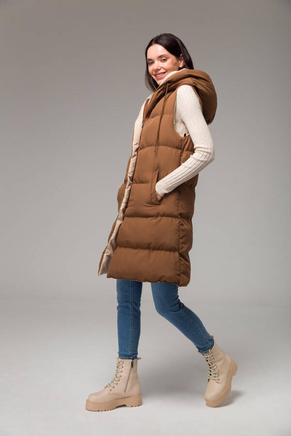 Hooded Double-Sided Puffer Vest Taba-taş 8191 - 4
