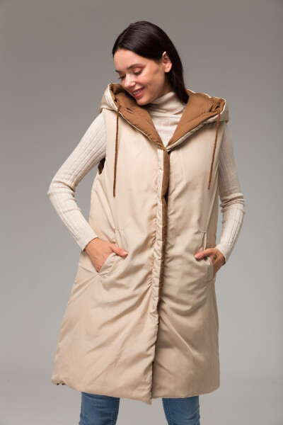 Hooded Double-Sided Puffer Vest Taba-taş 8191 - 5