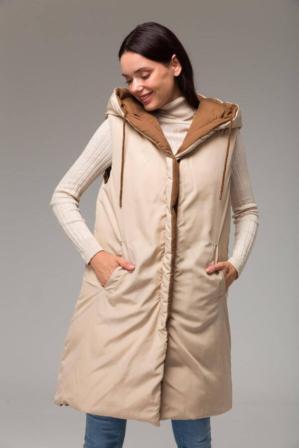 Hooded Double-Sided Puffer Vest Taba-taş 8191 - 5