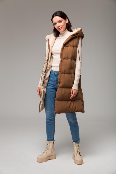 Hooded Double-Sided Puffer Vest Taba-taş 8191 - 6