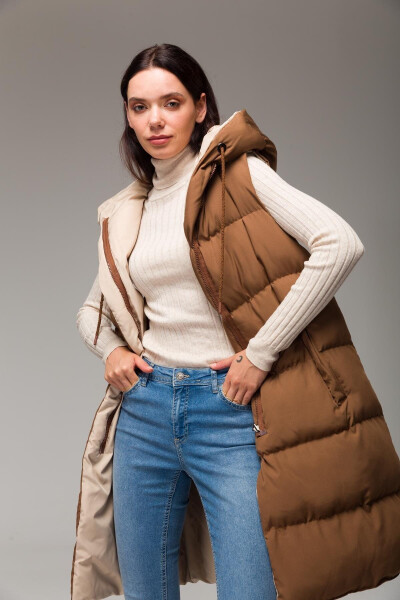 Hooded Double-Sided Puffer Vest Taba-taş 8191 - 7