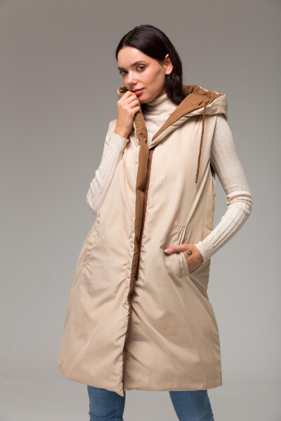 Hooded Double-Sided Puffer Vest Taba-taş 8191 - 8