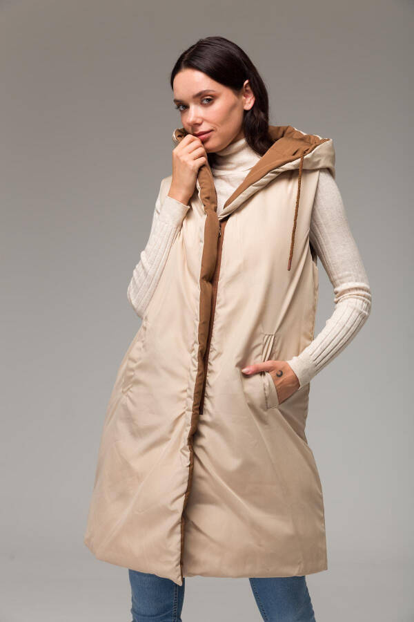 Hooded Double-Sided Puffer Vest Taba-taş 8191 - 8