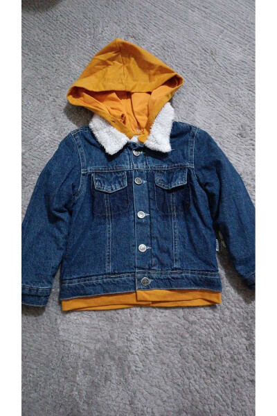 Hooded Fleece Lined Basic Kids Denim Jacket - 3