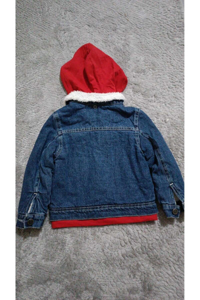 Hooded Fur Lined Basic Children's Denim Jacket - 2