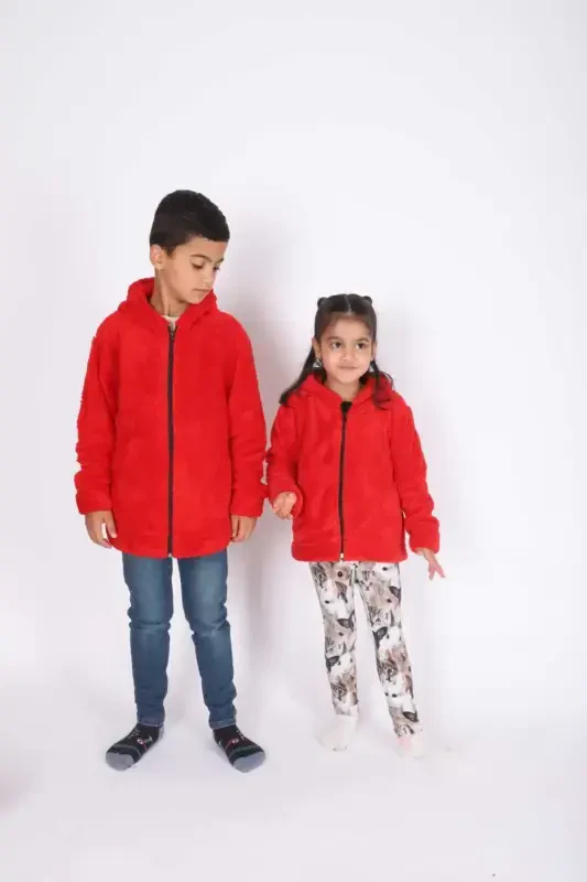 Hooded Girl-Boy Children's Jacket-Red - 2
