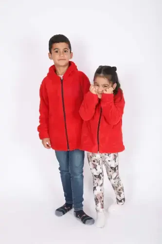Hooded Girl-Boy Children's Jacket-Red - 3