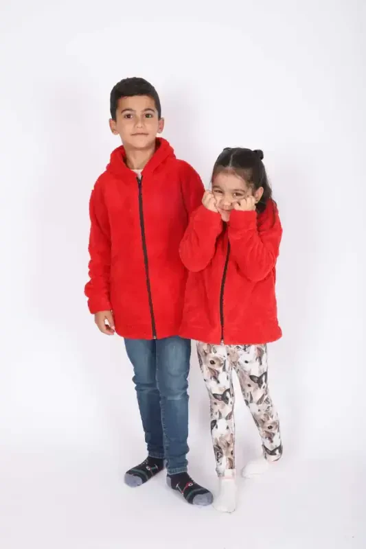Hooded Girl-Boy Children's Jacket-Red - 3