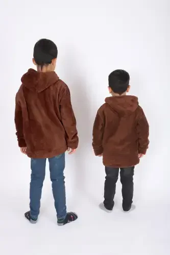 Hooded Girl-Boy Kids Jacket-Brown - LAVIN (1)