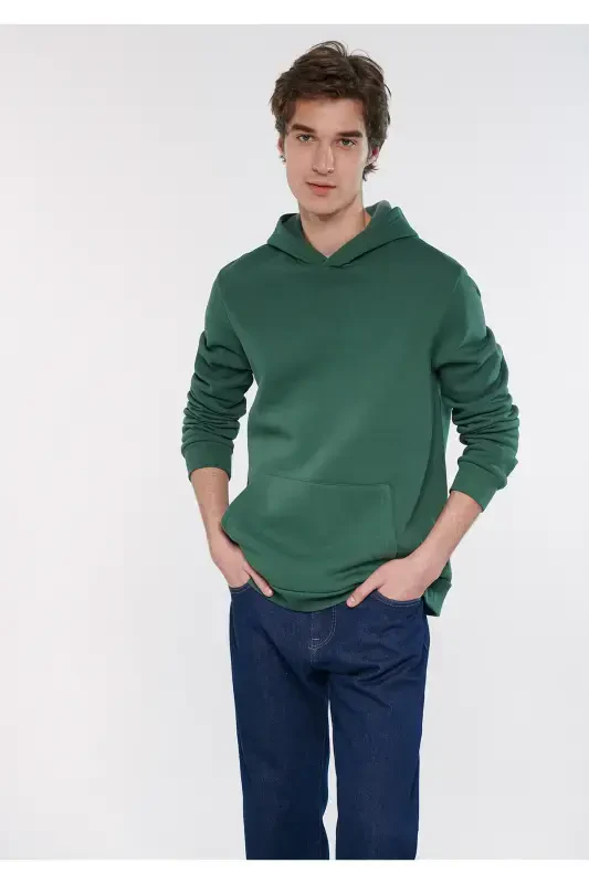 Hooded Green Basic Basic Sweatshirt 0610937-71580-Green - 1