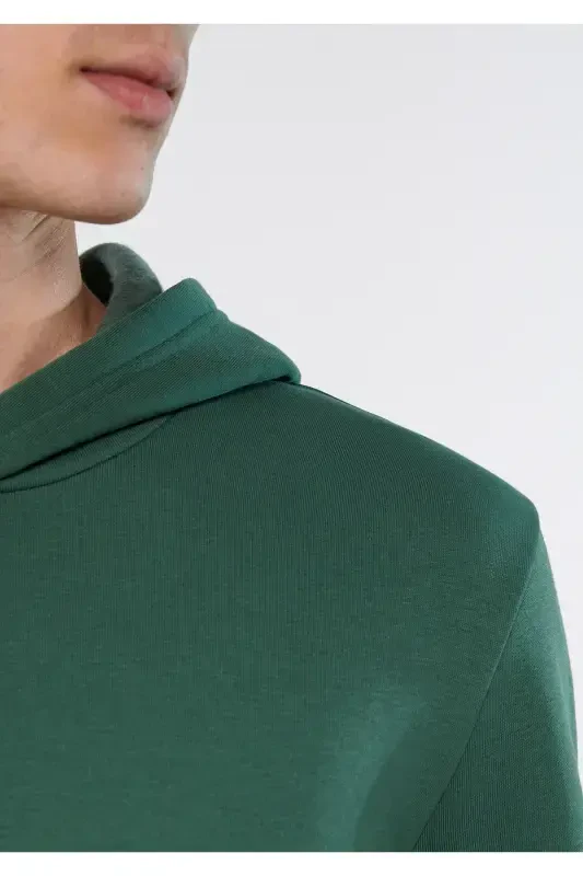 Hooded Green Basic Basic Sweatshirt 0610937-71580-Green - 4