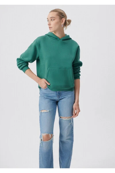 Hooded Green Basic Sweatshirt 167299-71870 - MODAZONE