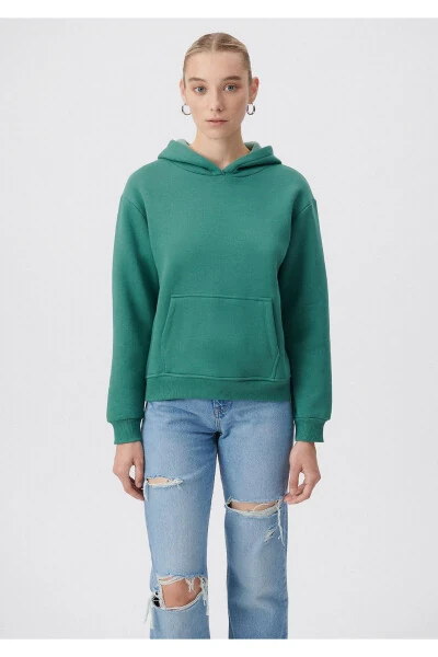 Hooded Green Basic Sweatshirt 167299-71870 - MODAZONE (1)