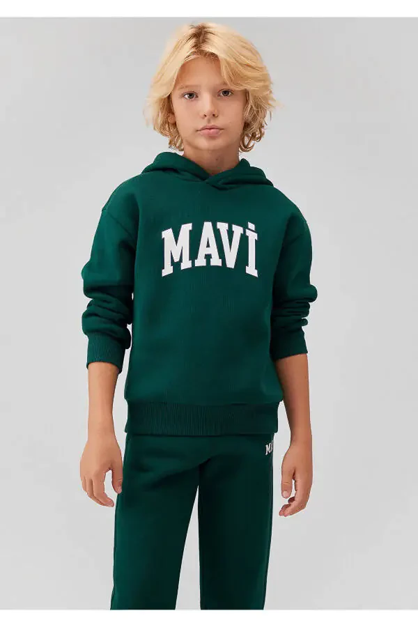 Hooded Green Sweatshirt with Logo Print 6610110-81962 - 1