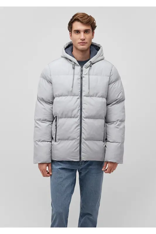 Hooded Grey Puffer Jacket 0110349-70075 - MAVI