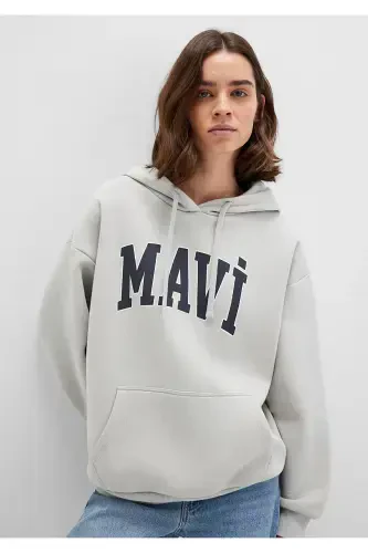 Hooded Grey Sweatshirt with Logo Print 1600361-34322 - 1