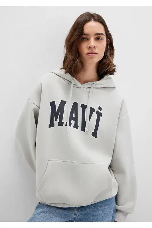 Hooded Grey Sweatshirt with Logo Print 1600361-34322 - 1