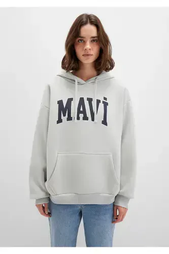Hooded Grey Sweatshirt with Logo Print 1600361-34322 - 3