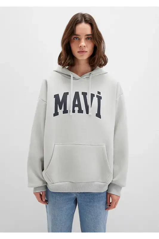 Hooded Grey Sweatshirt with Logo Print 1600361-34322 - 3