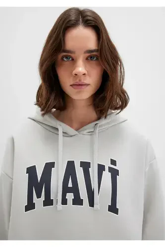 Hooded Grey Sweatshirt with Logo Print 1600361-34322 - 5