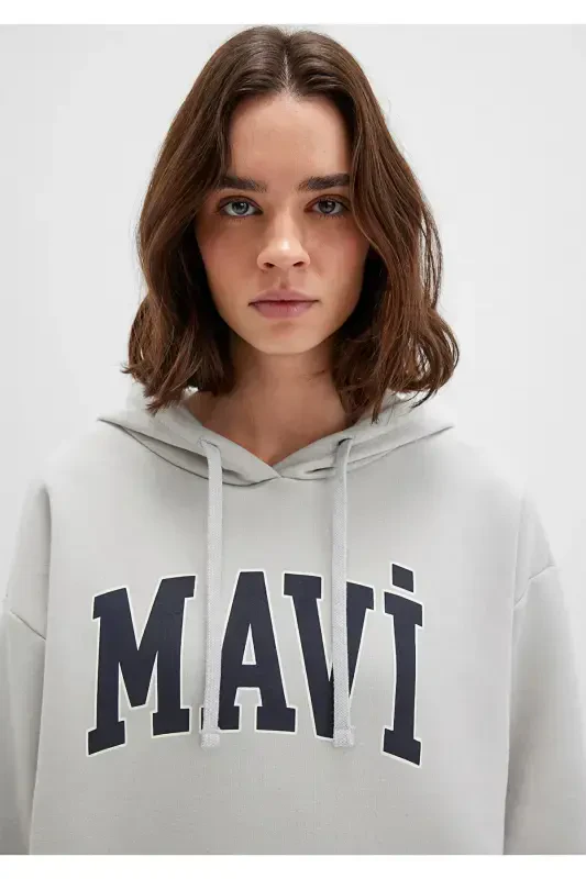 Hooded Grey Sweatshirt with Logo Print 1600361-34322 - 5