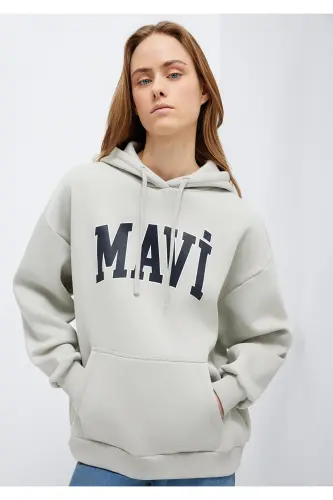 Hooded Grey Sweatshirt with Logo Print 1600361-34322 