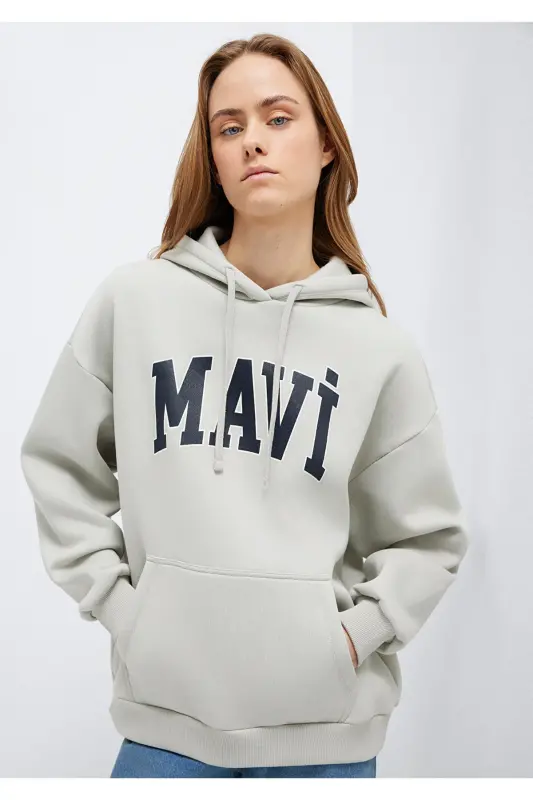 Hooded Grey Sweatshirt with Logo Print 1600361-34322 - MAVI