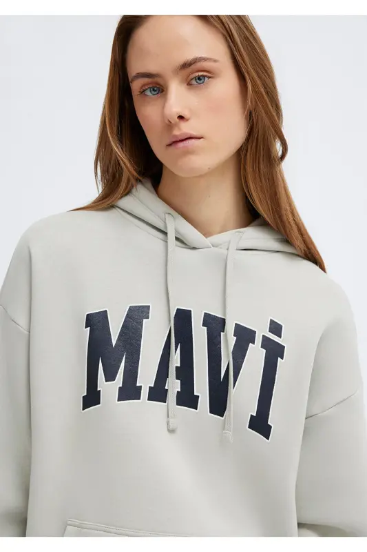 Hooded Grey Sweatshirt with Logo Print 1600361-34322 - 3