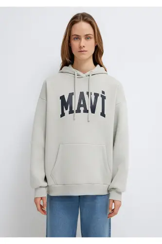 Hooded Grey Sweatshirt with Logo Print 1600361-34322 - 4