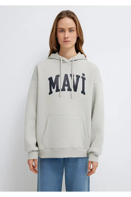 Hooded Grey Sweatshirt with Logo Print 1600361-34322 - 4