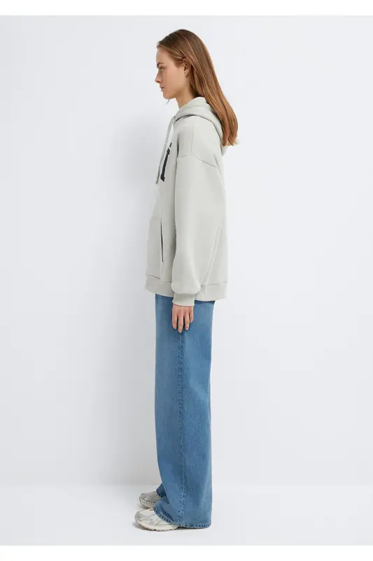 Hooded Grey Sweatshirt with Logo Print 1600361-34322 - 5