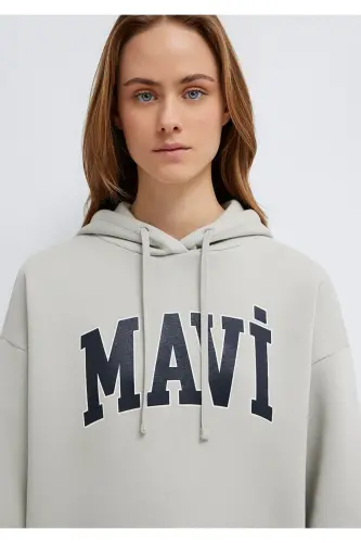 Hooded Grey Sweatshirt with Logo Print 1600361-34322 - 7