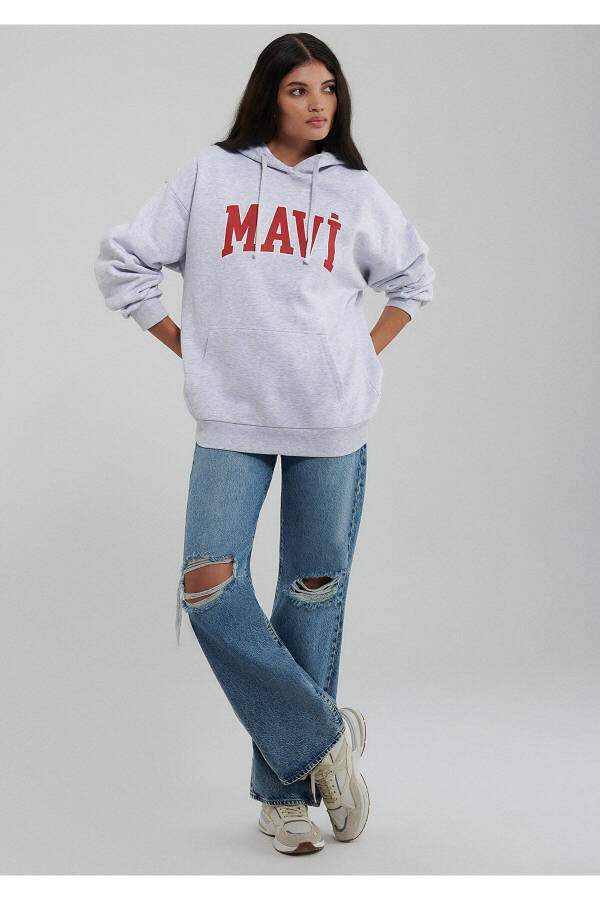 Hooded Grey Sweatshirt with Logo Print 1600361-85438 - 20