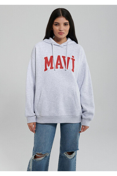 Hooded Grey Sweatshirt with Logo Print 1600361-85438 - 21