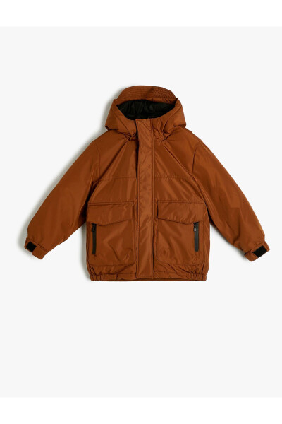 Hooded jacket with wind flap, pockets and zipper details - 1