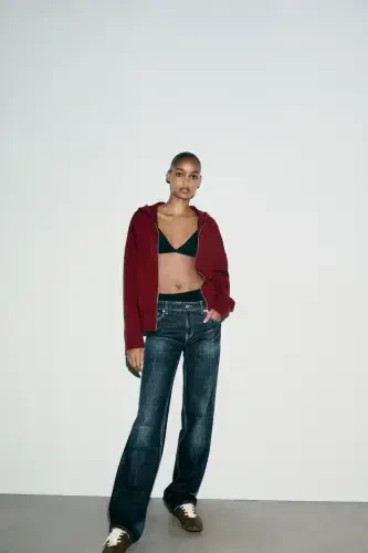 HOODED KNIT SWEATSHIRT-Wine color - 1