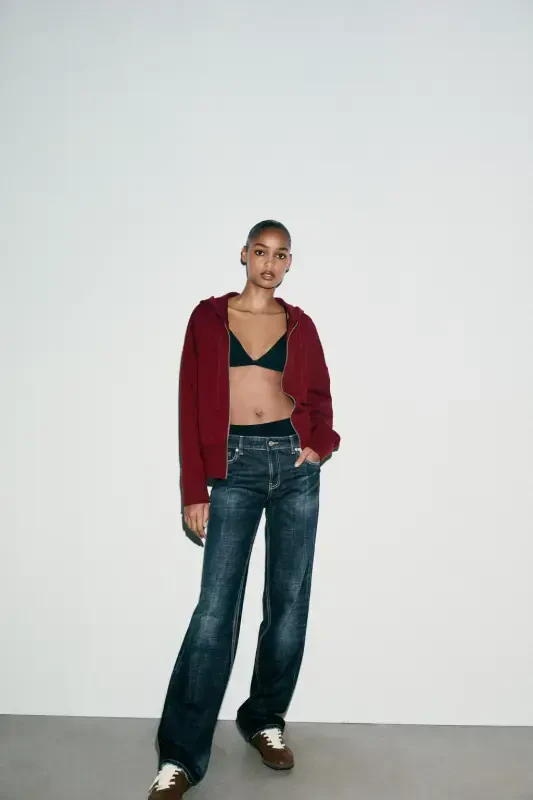 HOODED KNIT SWEATSHIRT-Wine color - 1