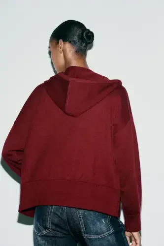 HOODED KNIT SWEATSHIRT-Wine color - 4