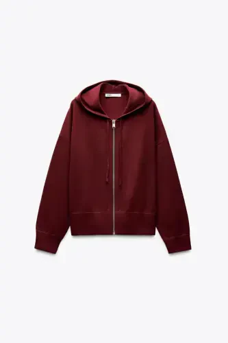 HOODED KNIT SWEATSHIRT-Wine color - 5