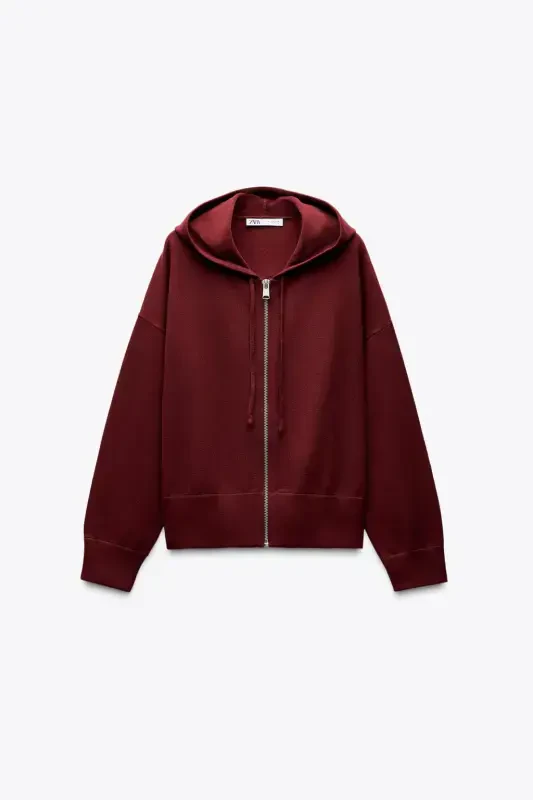 HOODED KNIT SWEATSHIRT-Wine color - 5