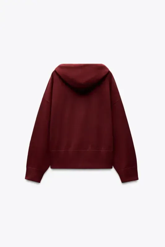 HOODED KNIT SWEATSHIRT-Wine color - 6
