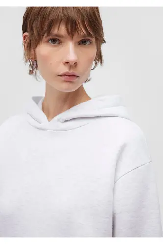 Hooded Light Grey Basic Sweatshirt 167299-85438 - 5