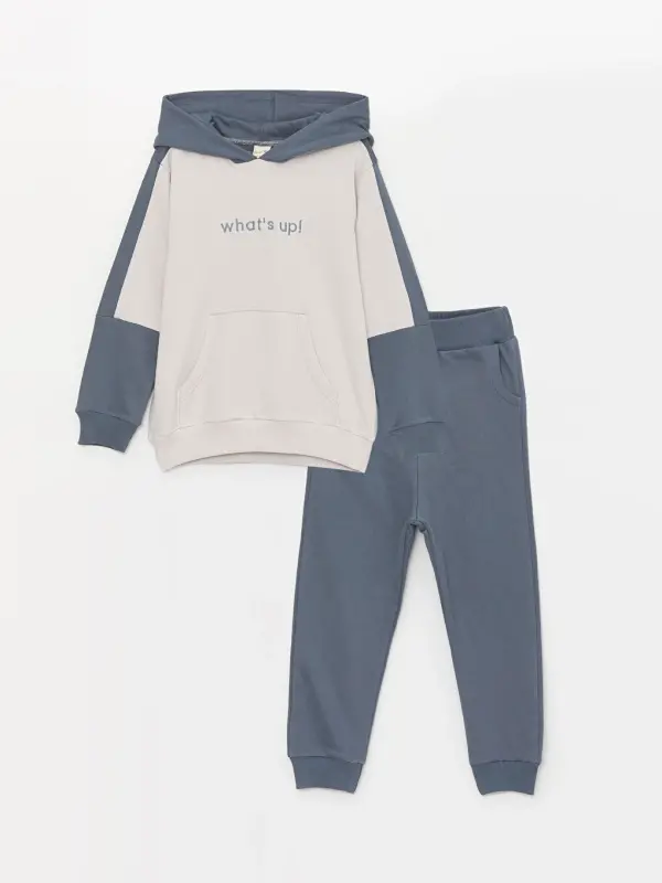 Hooded Long Sleeve Boy's Sweatshirt and Tracksuit Bottoms-Anthracite - 8