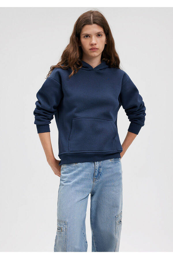 Hooded Navy Blue Basic Sweatshirt 167299-70488 - 1