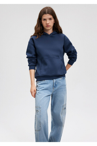 Hooded Navy Blue Basic Sweatshirt 167299-70488 - 2