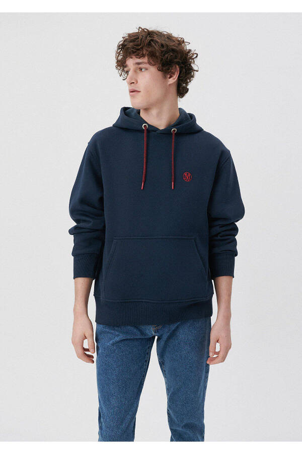 Hooded Navy Sweatshirt with Logo Embroidery 065809-29743 - 1