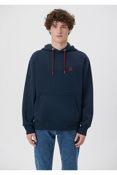 Hooded Navy Sweatshirt with Logo Embroidery 065809-29743 - 2