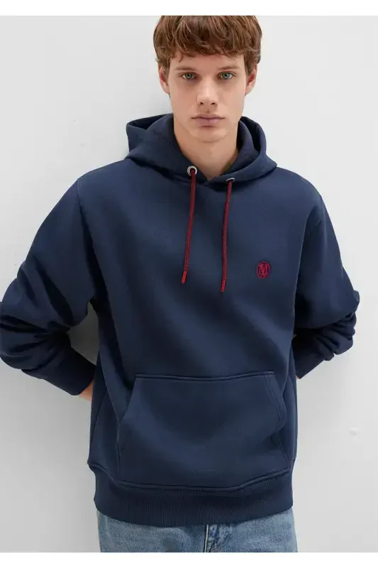 Hooded Navy Sweatshirt with Logo Embroidery 065809-29743 - MAVI